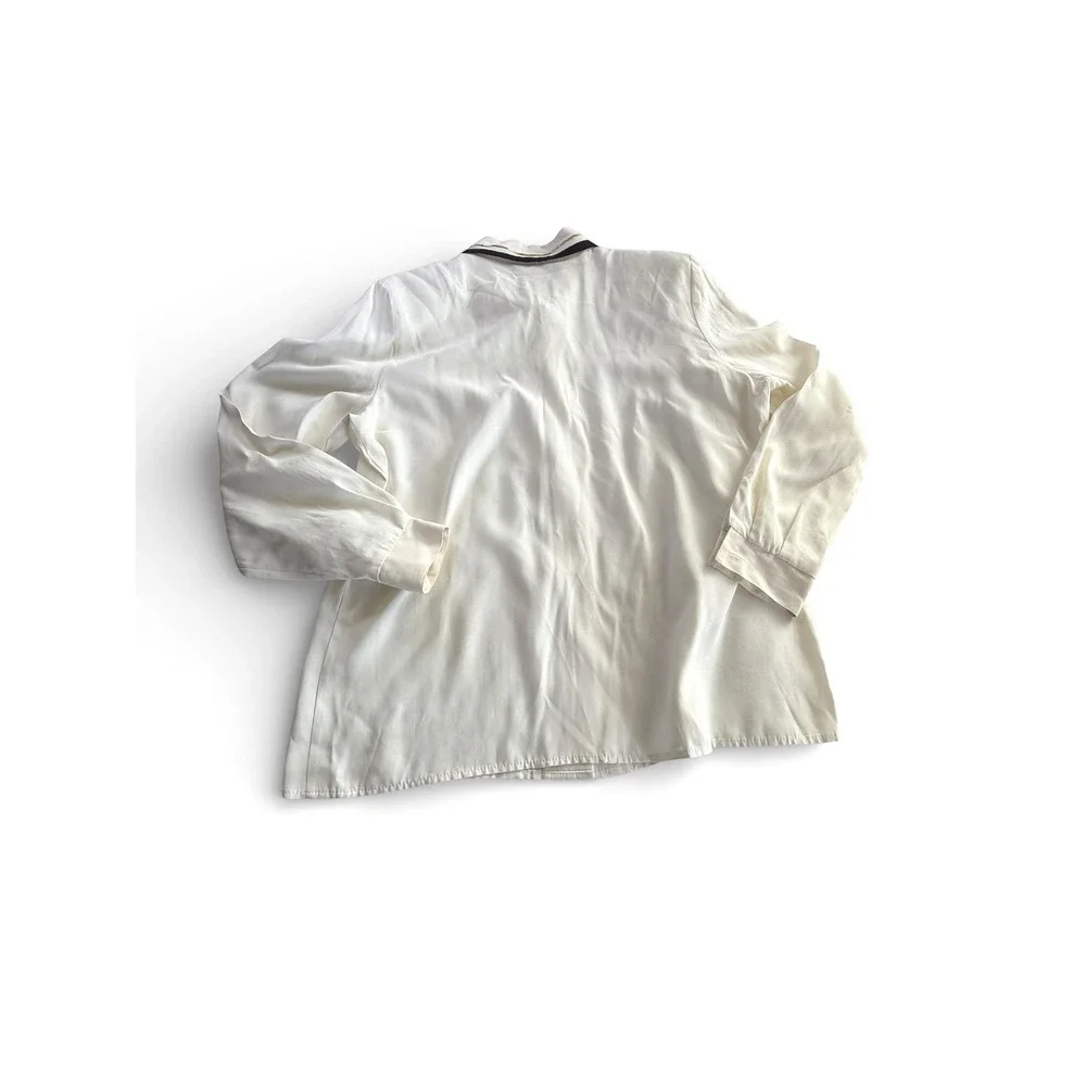 Norton McNaughton‎ Womens Cream Crest Emblem Collared Button Up Shirt Size 12